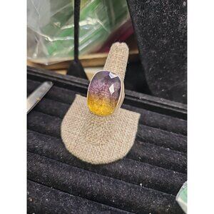 .925 silver ring size 7.5  Amertrine(Untested) Large 1"inch  X .5"inch Faceted